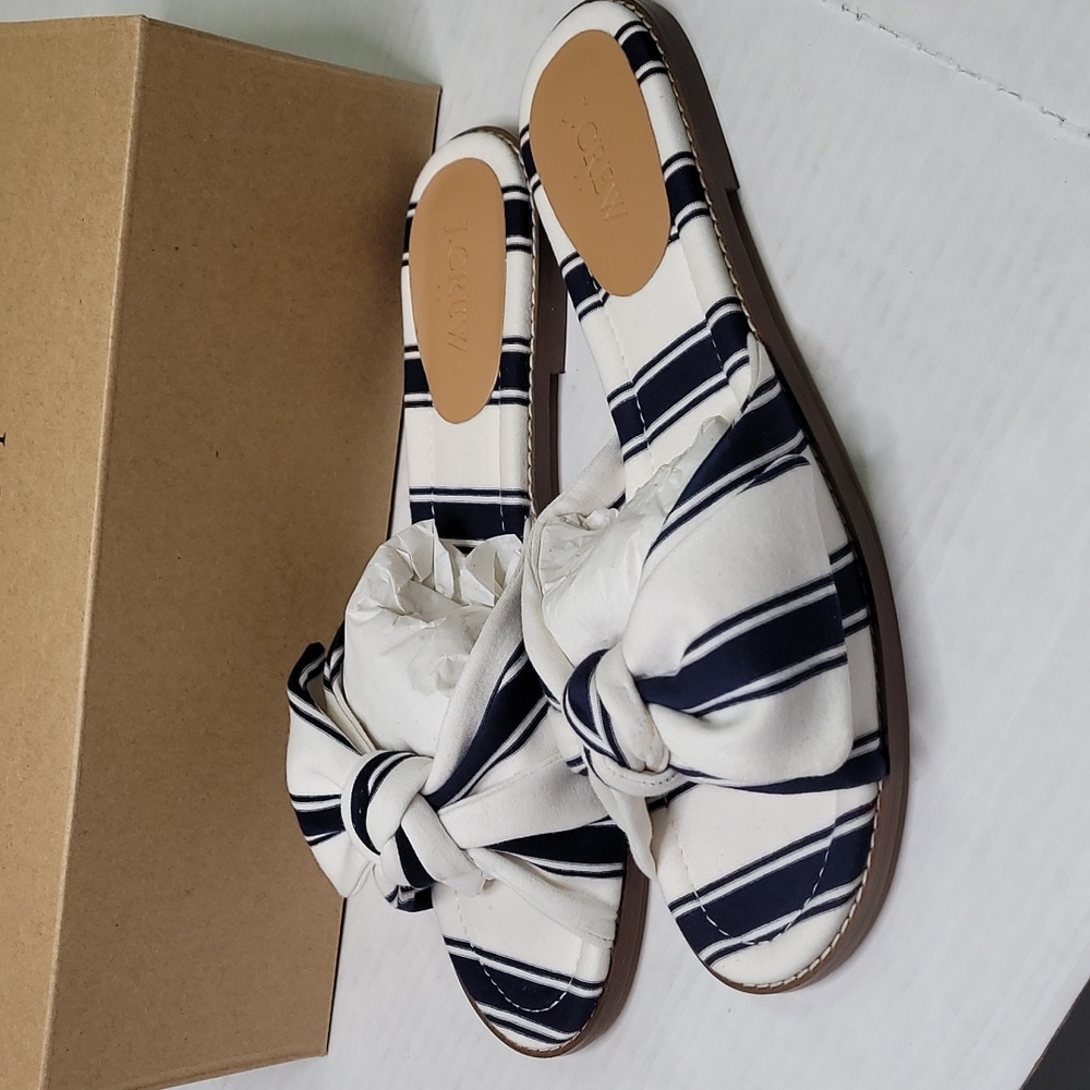 NWT J. Crew printed knot slide sandals Navy And White - Picture 2 of 6